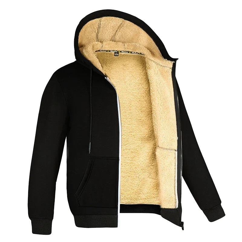 Mørkblå slim fit herre hettegenser med glidelås, moderne design for fritid og vinter.