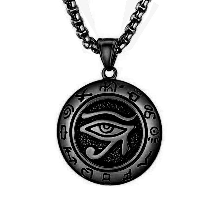 Glitrende Horus øye anheng i rustfritt stål. Egyptisk amulett som gir beskyttelse og visdom.