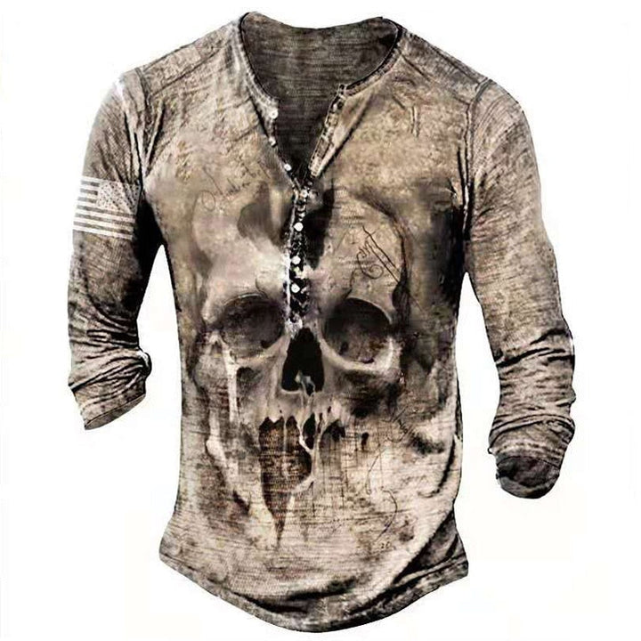Herre retro skull t-skjorte med lange ermer. Unik grafisk design for vintage stil.