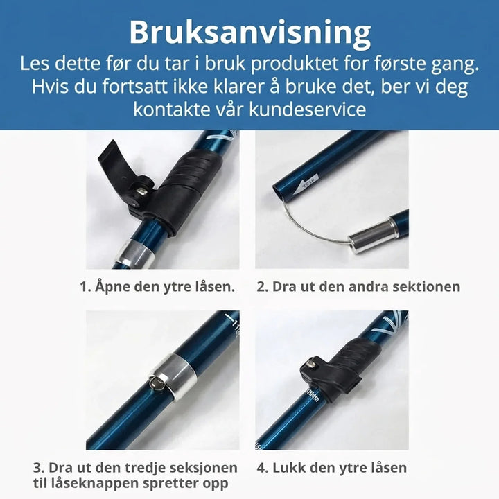 2-pakning sammenleggbare gåstaver, lettvekt turutstyr perfekt for friluftsliv.