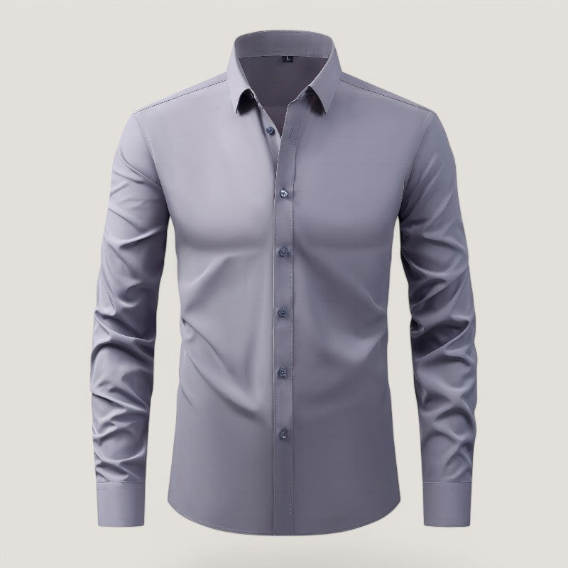 Elastisk, langermet slim-fit skjorte for herre i lilla. Rynkefri komfort for hele dagen, myk kvalitet.