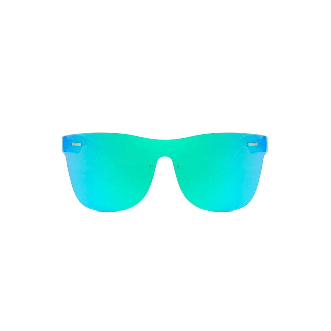Unisex Infinity solbriller med fargede speilglass og UV-beskyttelse, perfekte for sommeren.