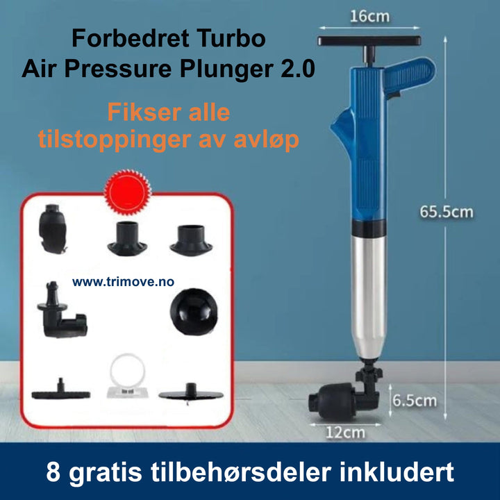 Kraftig Turbo Lufttrykk Avløpsåpner 2.0 for effektiv fjerning av tette avløp i kjøkken og bad.