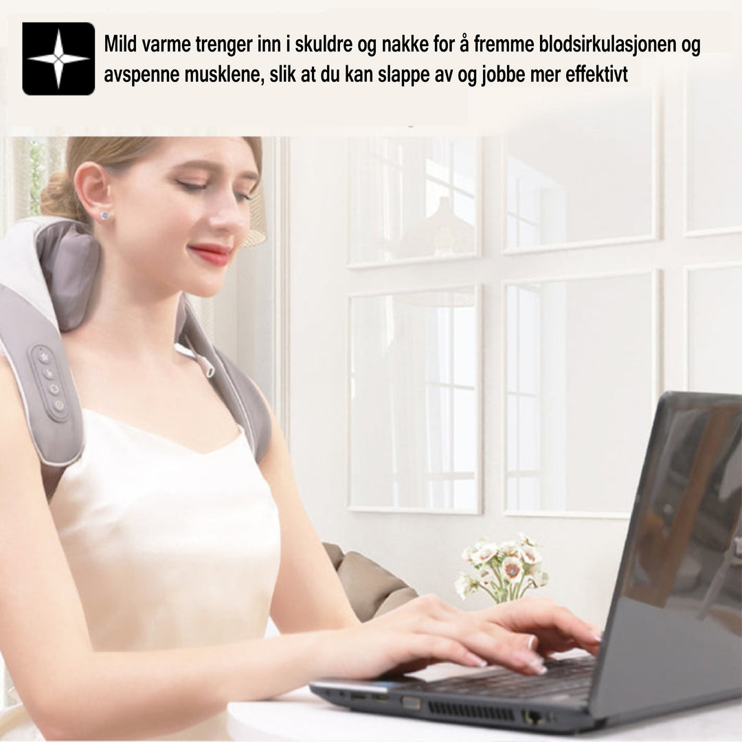 Personlig massasje for nakke og skuldre. Lindrer spenning, fremmer avslapning og velvære med bærbar design.