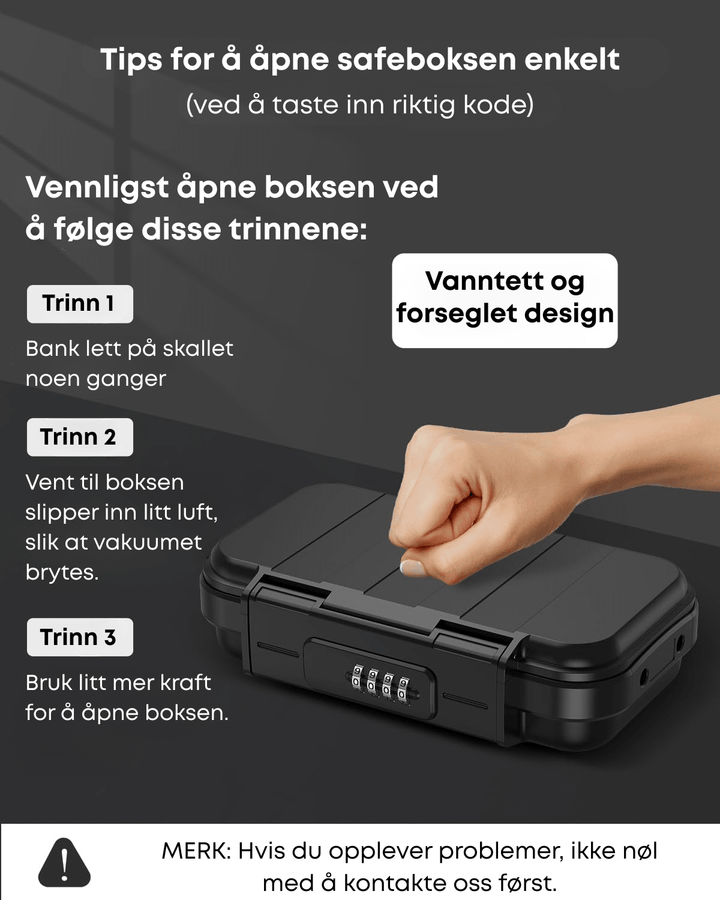 Reisesafe i lukket posisjon, kompakt design for enkel pakking i bagasjen; sikrer verdisaker overalt.