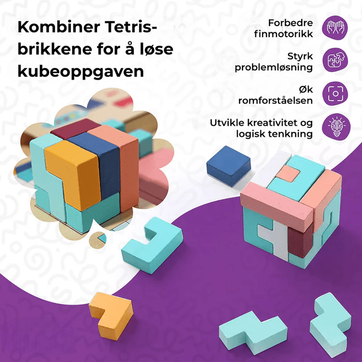 Barnesikker Tetris treleke, økologisk malt, for timevis med moro og pedagogisk underholdning.