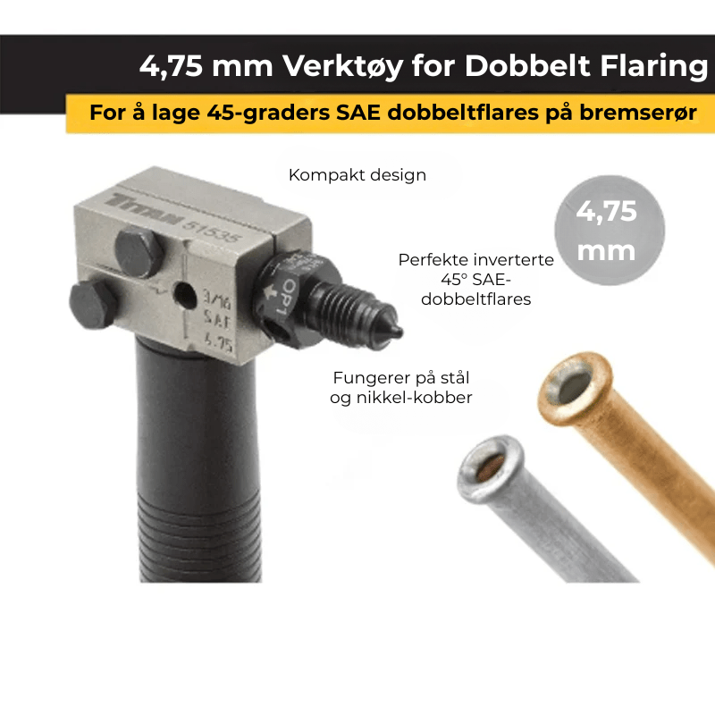 Høykvalitets verktøysett for flensing av bremserør til bil, sikrer trygge og tette hydraulikksystemer.