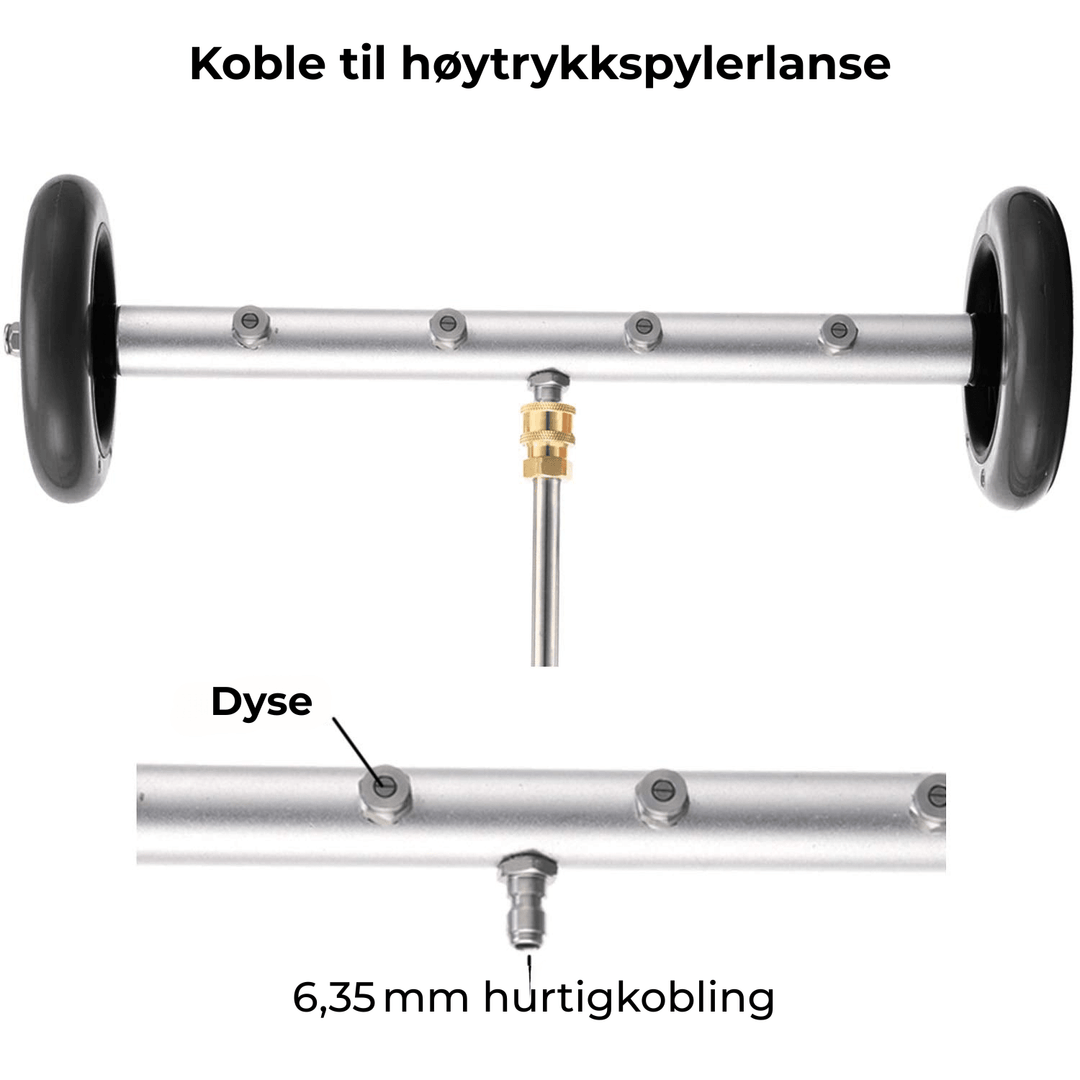 JetCrawler koblet til høytrykksrenser for optimal undervognsvask. Viktig for bilens levetid.