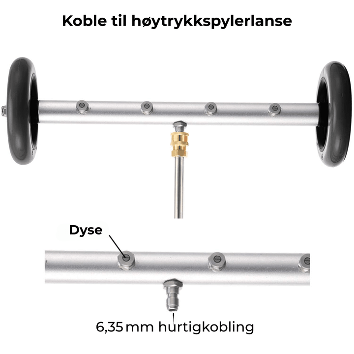 JetCrawler koblet til høytrykksrenser for optimal undervognsvask. Viktig for bilens levetid.