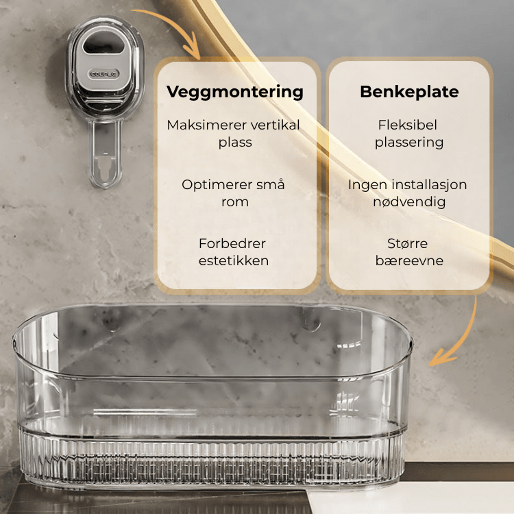 Praktisk dusjhylle med dreneringshull for god hygiene. Festes enkelt med sugekopp, unngår vannansamling.