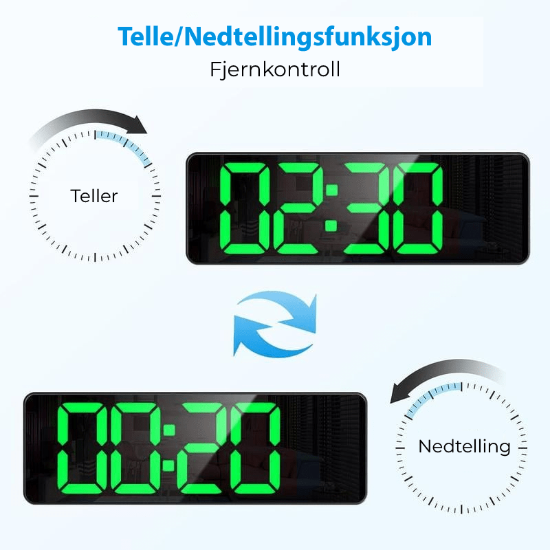 Funksjonell digital klokke med timer, stoppeklokke og fjernkontroll for lager.