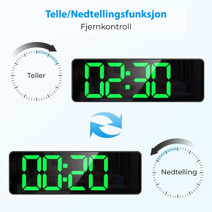 Funksjonell digital klokke med timer, stoppeklokke og fjernkontroll for lager.
