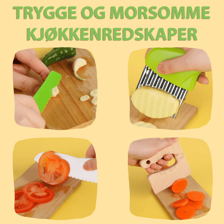 Sikre kjøkkenredskaper for barn med avrundede kanter; perfekt for små hender å lære å kutte mat.