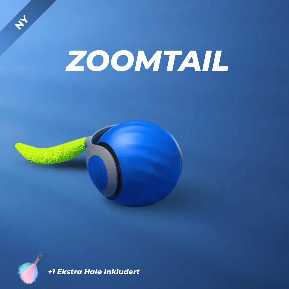 Interaktivt katteleketøy ZoomTail i silikon for innekatt, stimulerer jaktinstinkt og aktivitet.