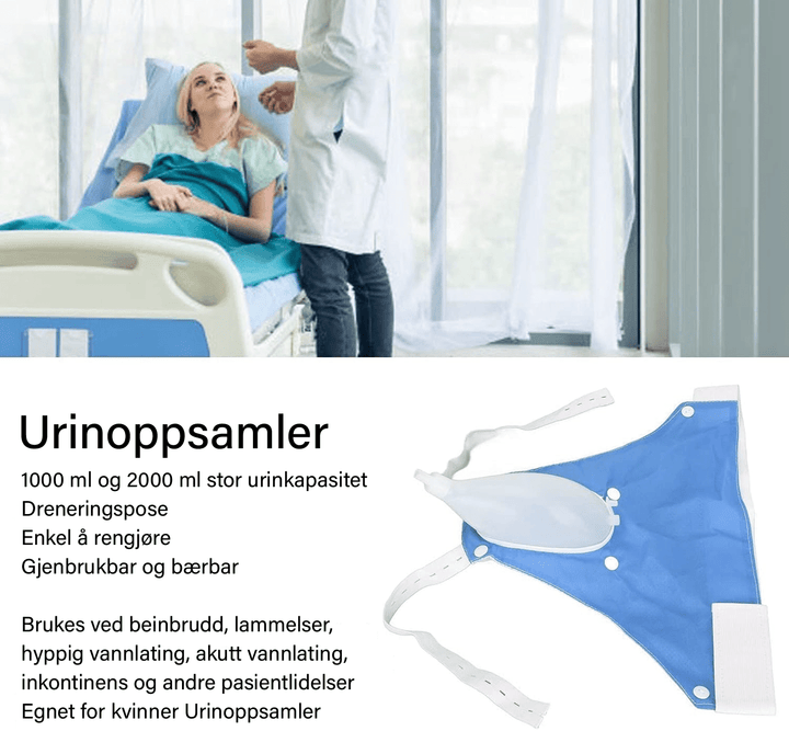 Dag-og-natt urinpose, lekkasjesikker oppsamler for voksne, barn og reise.