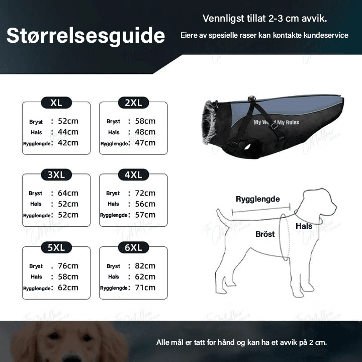 Slitesterk, vindtett hundejakke med refleks til store hunder. Gi din hund varme og trygghet ute.