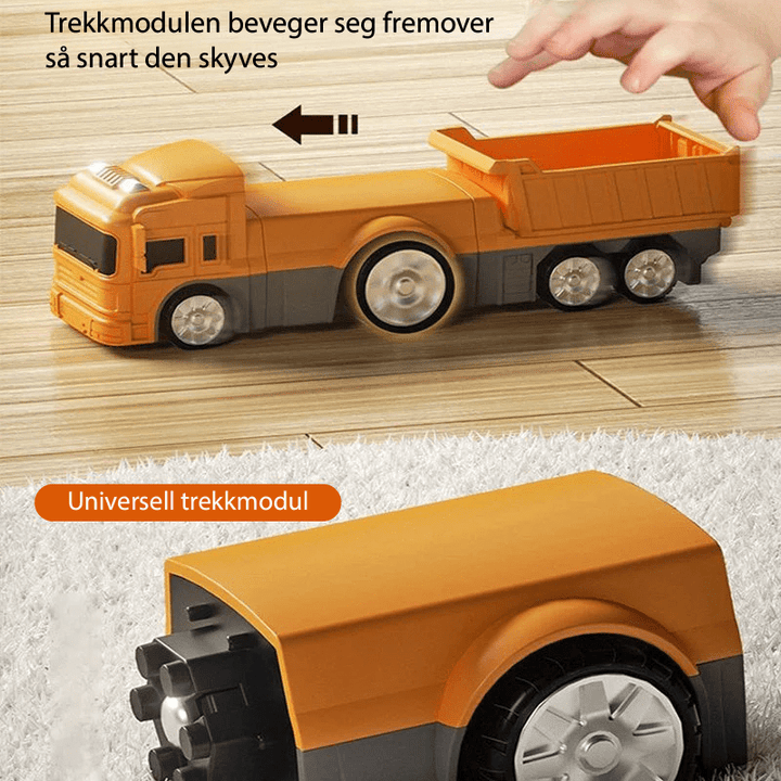 Sett med magnetiske kjøretøy for barn. Perfekt for bygging og konstruksjon, fremmer finmotorikk.