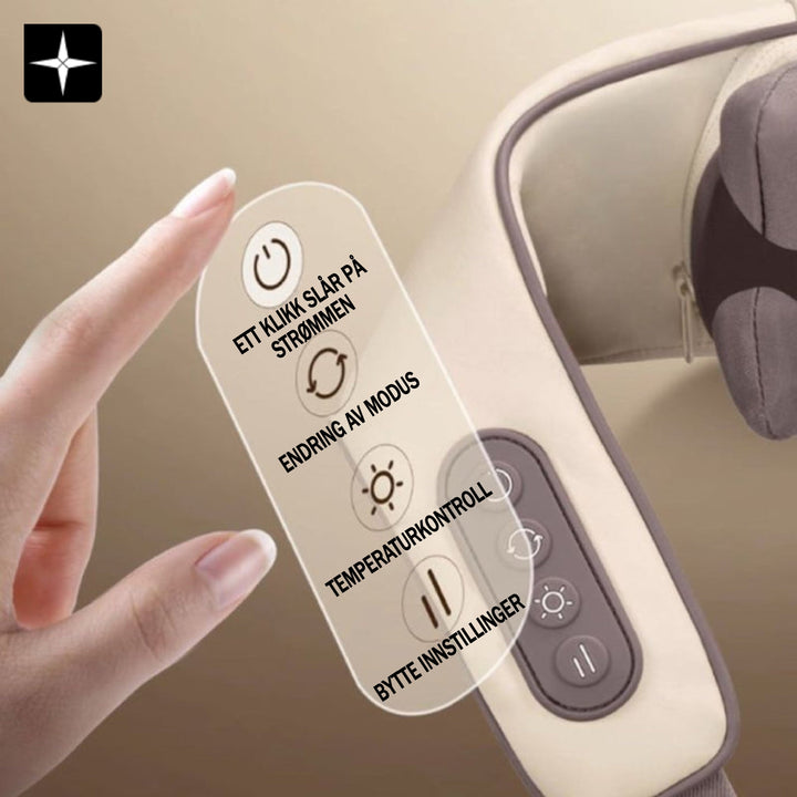 Ergonomisk massasjeapparat for nakke og skuldre, gir dyp terapeutisk massasje for stressreduksjon og velvære.
