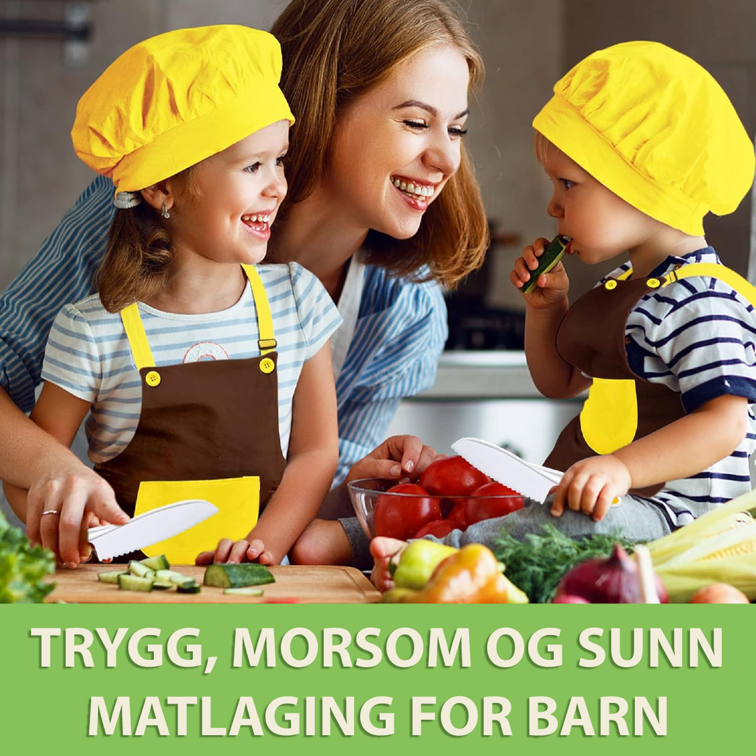 Barn lærer matlaging med egne redskaper. Fremmer kreativitet og selvstendighet på kjøkkenet.