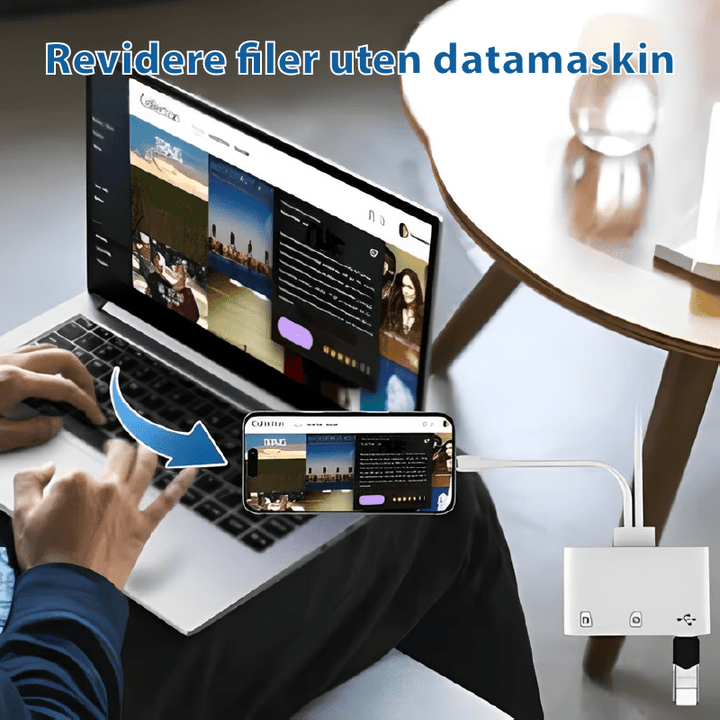 Høyhastighets USB-C minnekortleser for effektiv SD- og TF-dataoverføring til iPhone, iPad, Android.