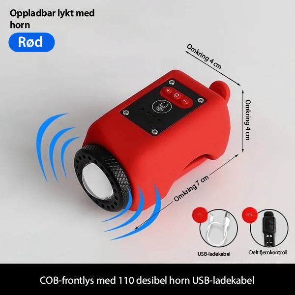 Montert sykkellys og horn på styret. Et essensielt sykkeltilbehør for bedre synlighet og sikkerhet.
