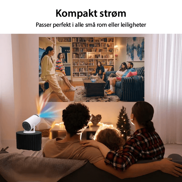Sort, elegant bærbar projektor. Gjør enhver vegg til en storskjerm for film og underholdning.