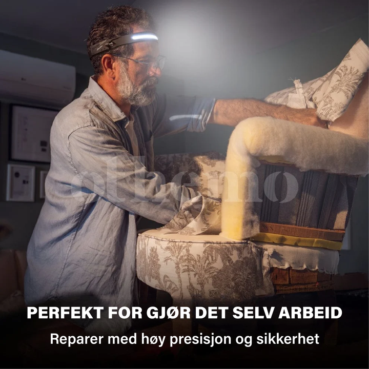 Othemo oppladbar LED-hodelykt med ladeport, sikrer langvarig, håndfri belysning for alle oppgaver.