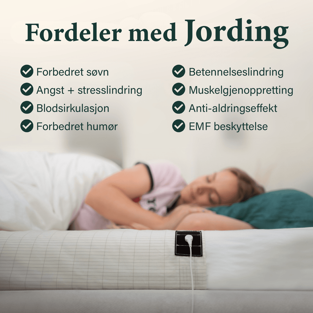 Elegant jordende sengeteppe i moderne soverom, støtter bedre søvn og helse.