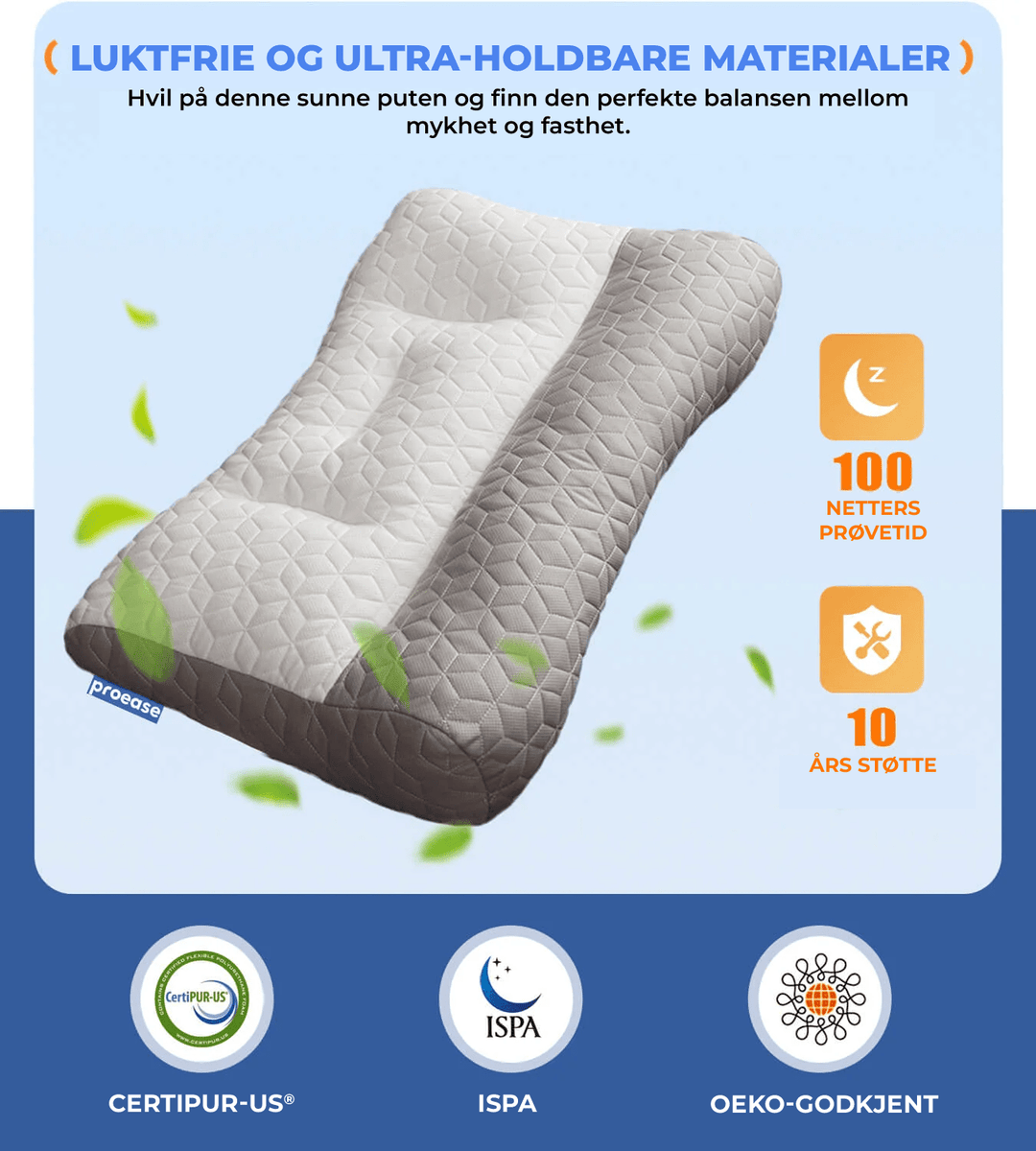 Komfortabel, temperaturregulerende ortopedisk pute. Hypoallergenisk materiale for dyp søvn og smertelindring, bedre hvile.