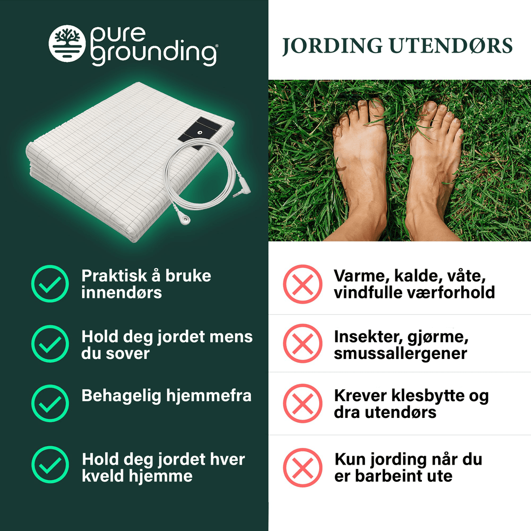 Person som hviler på jordende sengeteppe, opplever økt energi og velvære.