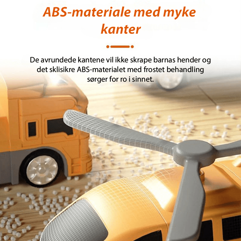 Detaljert bilde av magnetiske redningskjøretøy. Robust leketøy for timevis med kreativ lek.