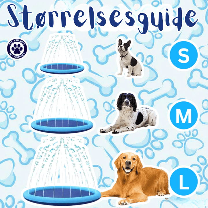 Blått sprinklerbasseng for hunder. Avkjølende hundeleke for sommer og utendørs vannlek til kjæledyr.
