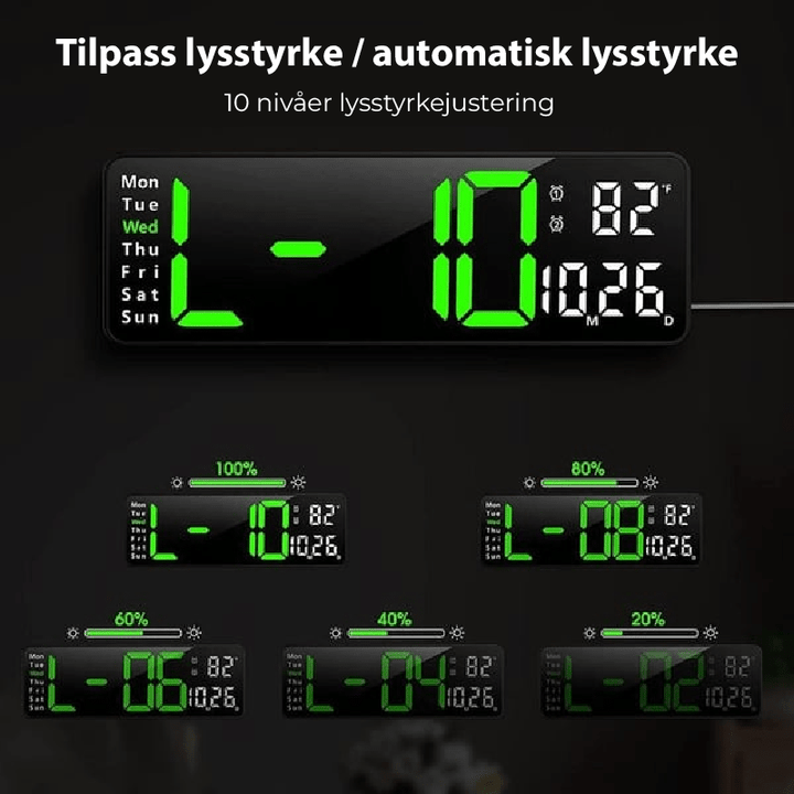 Enkel å bruke digital klokke med fjernkontroll. Stor skjerm for optimal lesbarhet.