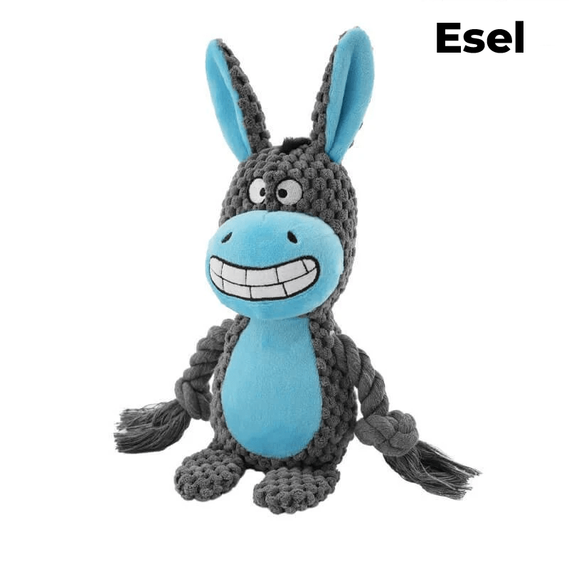 Kosedyr og tyggeleke i ett. Robust plysjleke for aktive hunder.
