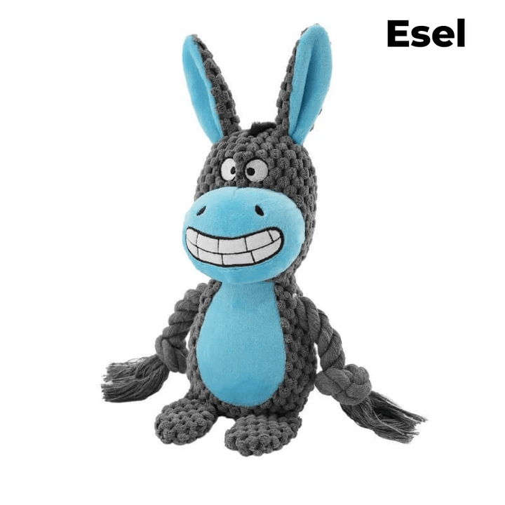 Kosedyr og tyggeleke i ett. Robust plysjleke for aktive hunder.