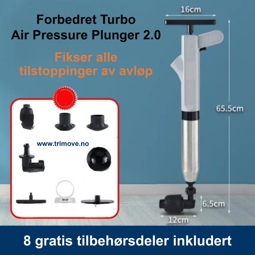 Effektiv løsning mot tette avløp. Turbo lufttrykk avløpsåpner renser rør og sikrer god flyt.