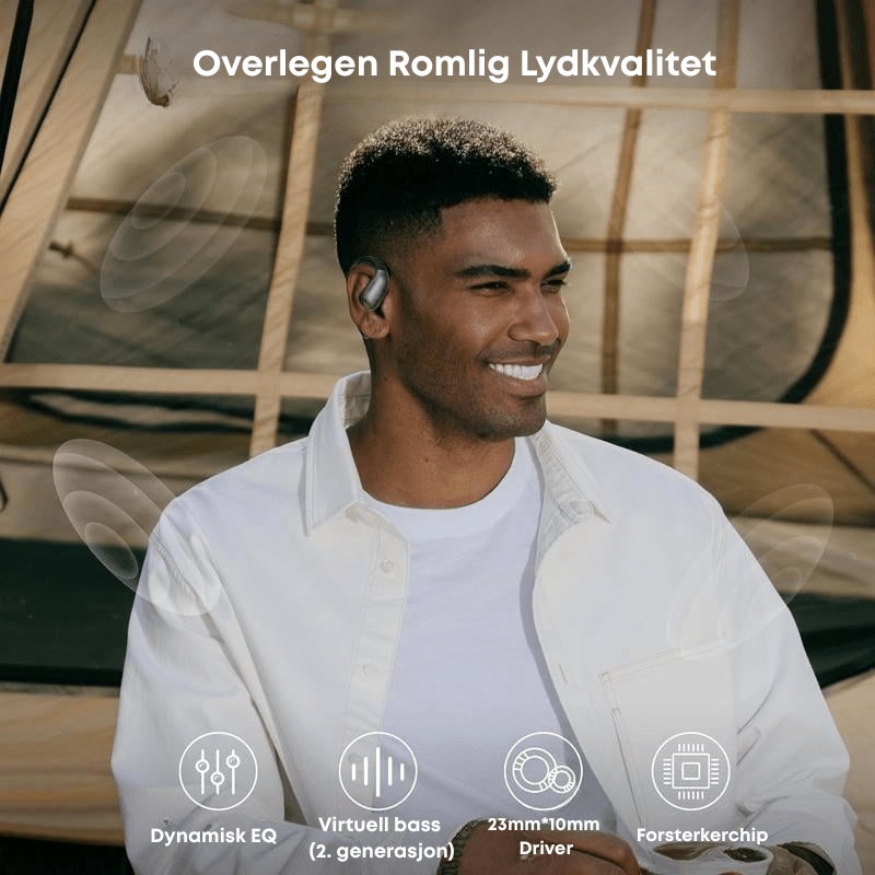 Detaljert bilde av ClearTalk Pro trådløs ørepropp, fremhever klar lyd-teknologi for samtaler og musikk.