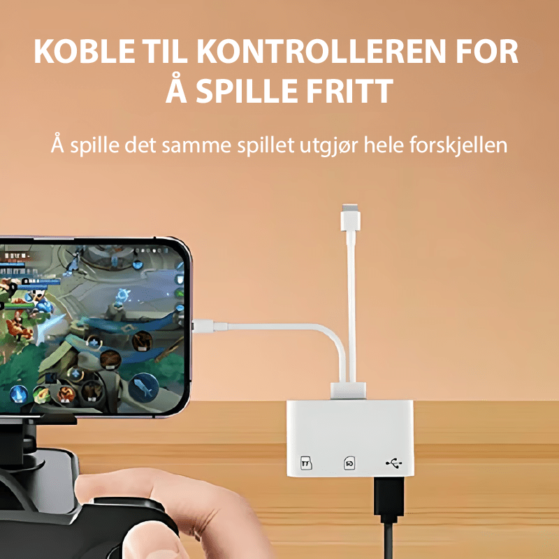 USB-C kortleser for rask overføring av bilder og video fra SD/TF-kort til telefon og nettbrett.