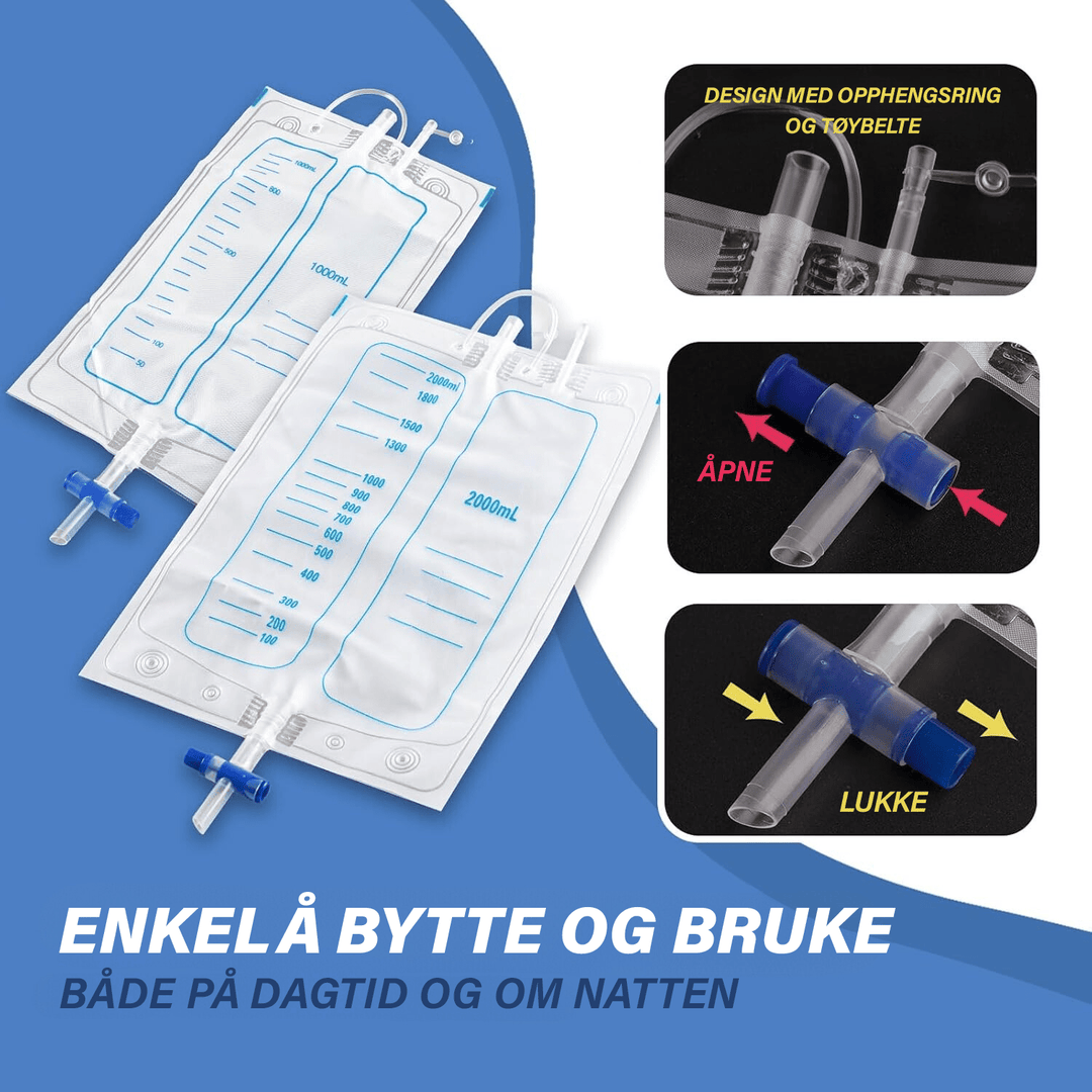 Gjenbrukbar silikon urinpose, komfortabel mobilitetshjelp for eldre og sykepleie.