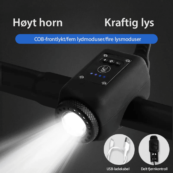 Kompakt og robust sykkellys og horn. Et pålitelig sykkeltilbehør for sikkerhet og synlighet på veien.