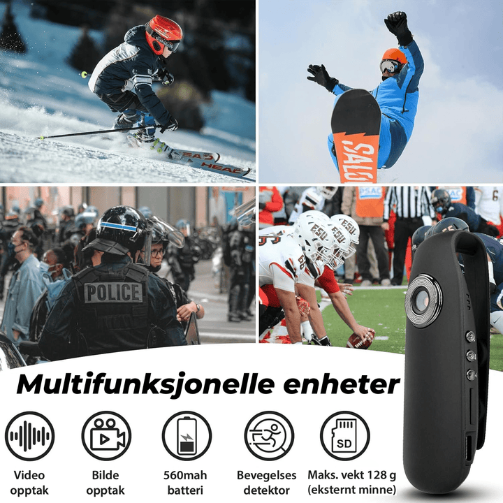 Lite SafeSight minikamera med 1080P HD-opptak, perfekt for personlig sikkerhet.
