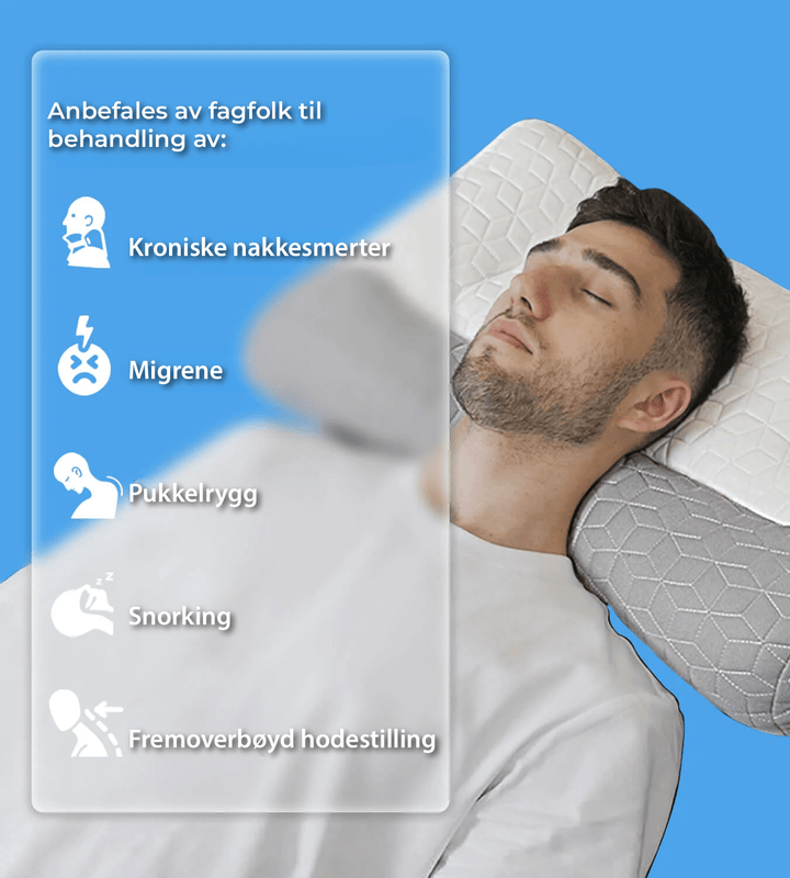 Nærbilde av hypoallergenisk ortopedisk pute. Temperaturregulerende materiale sikrer dyp, komfortabel søvn og smertelindring.