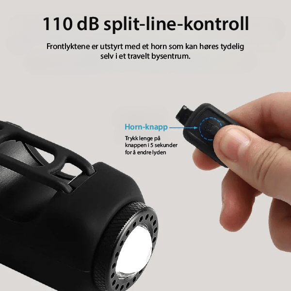 Synlig sykkellys og kraftig horn for økt sikkerhet i mørket. Viktig LED-lys for trygg pendling.