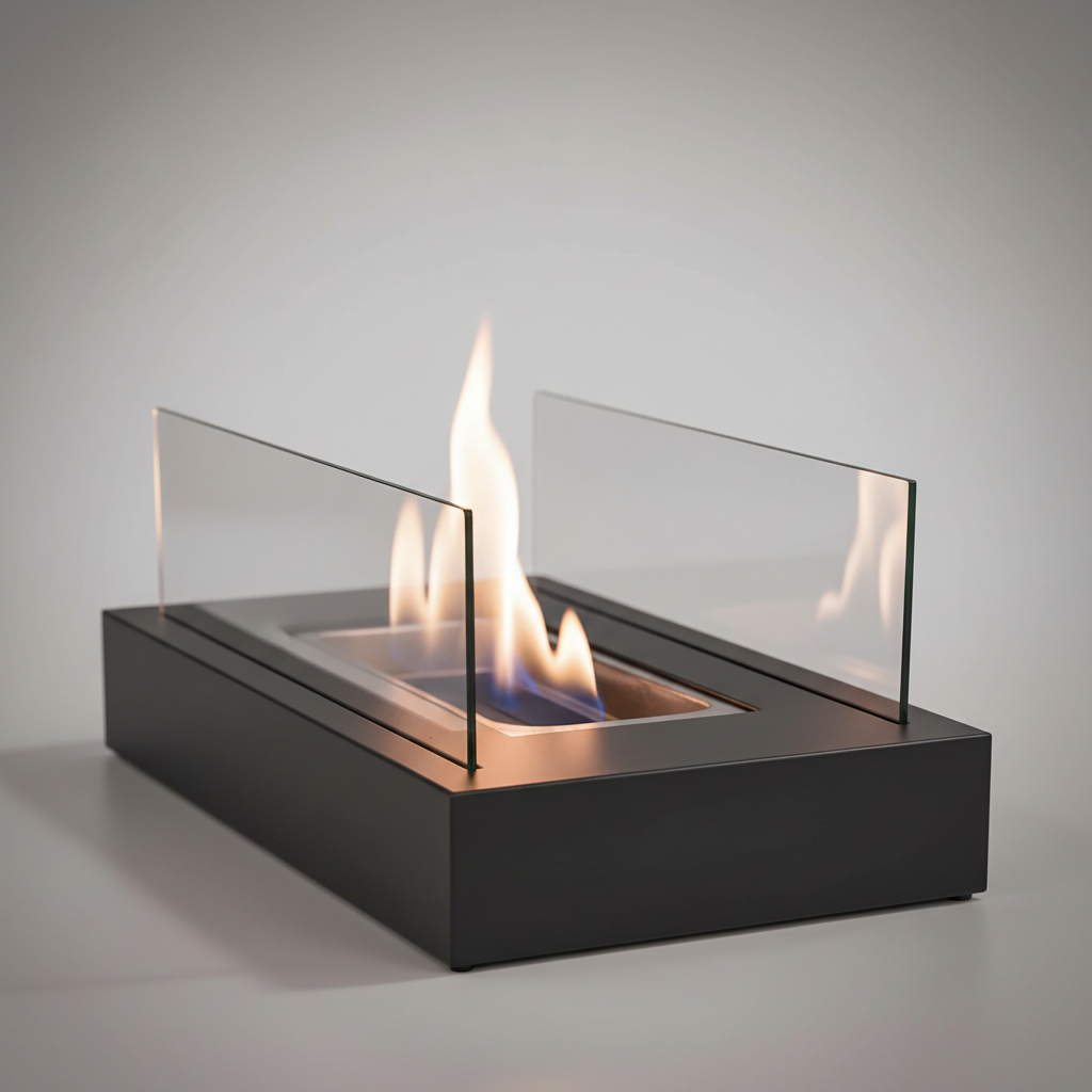 Svart design bordpeis WC2026, bioetanol for utendørs bruk på terrasse/hage, røykfri flamme.