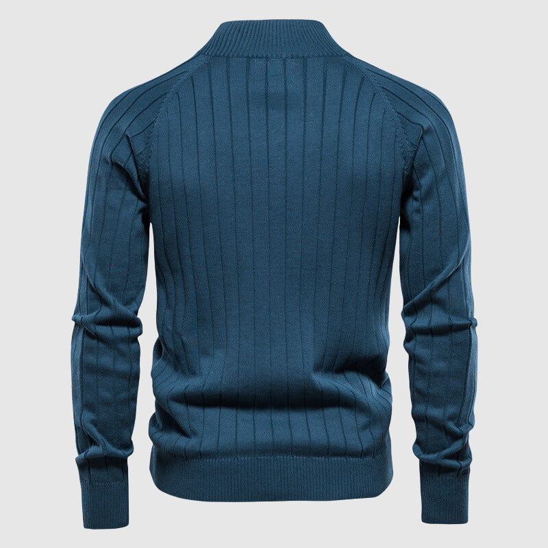 Herre cardigan med argyle design, full glidelås og høy krage i klassisk strikket herremote.