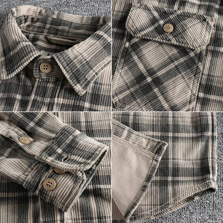 Rød herre cordfløyelsskjorte. Komfortabel langermet skjorte i retrostil, perfekt for høstens fritidsmote.