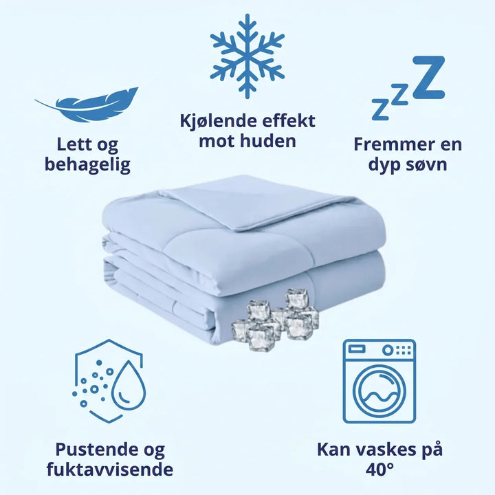 Pustende kjøledyne som holder deg sval. Ideell sommerdyne for varme netter.