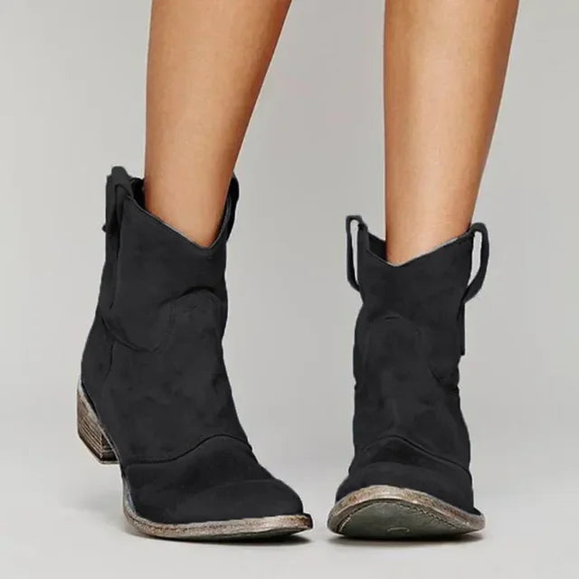 Elegante svarte cowboystøvler for damer, perfekt for fest og hverdagsbruk. Mote og komfortable kvinnesko.