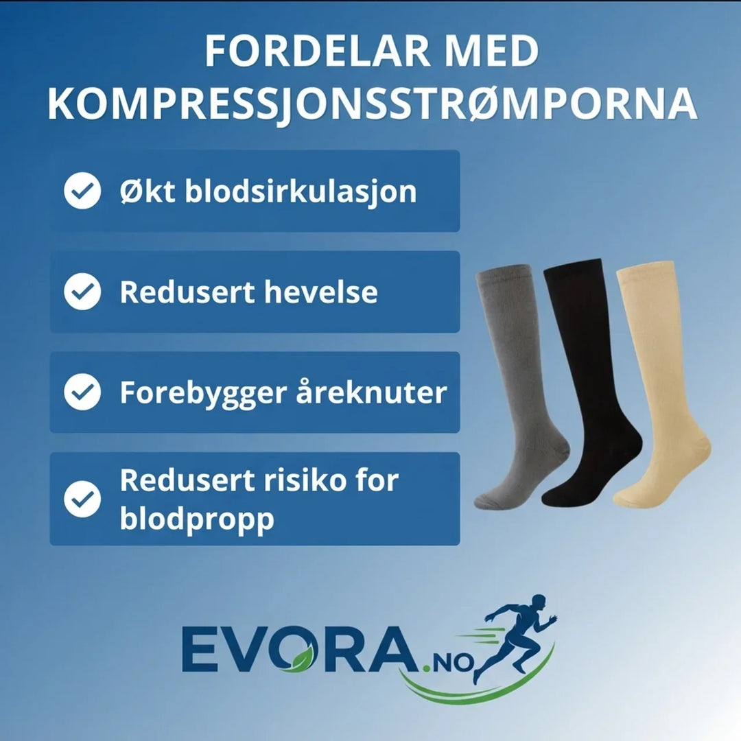 Komfortable unisex kompresjonsstrømper, 3-pk. Ideelle som sports-, reise- eller hverdagssokker for benstøtte.