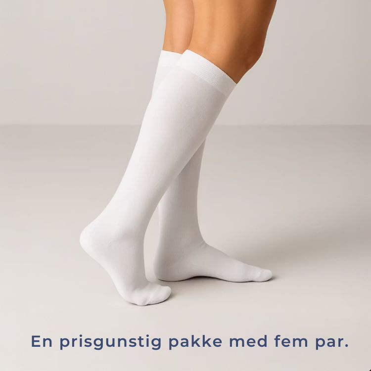 5-pakning unisex støttestrømper, knelange. Perfekt for hverdag, reise og slitne ben.